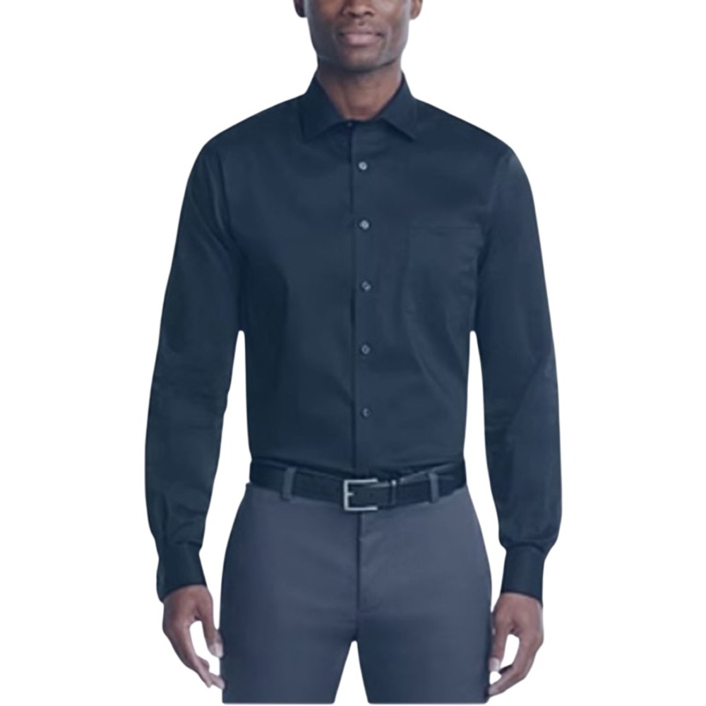 VAN HEUSEN Shirt Dress Jet Black Long Sleeved Size 34/35 Neck 16 1/2” GUC